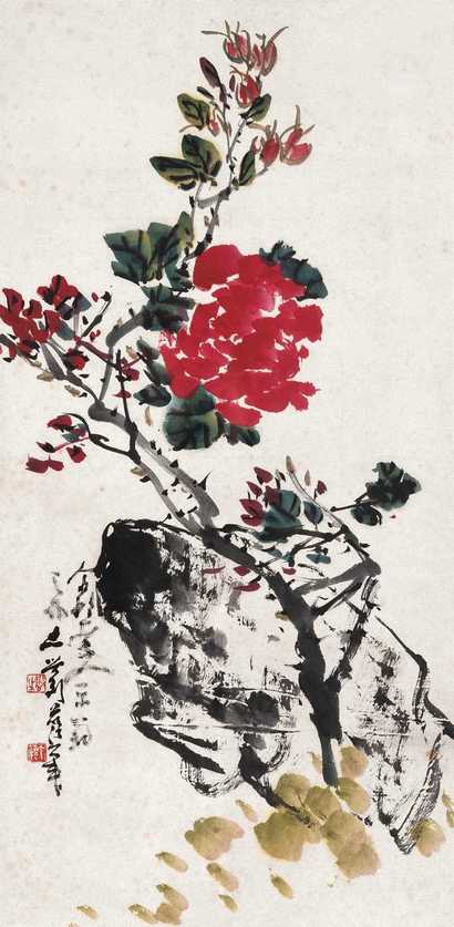 王个簃 月季 镜心
